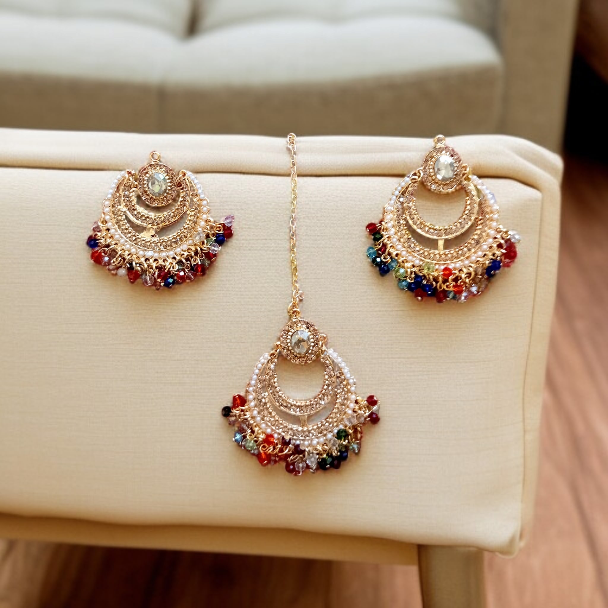 Buy Multi colour jewellery earrings and tikka at best price in Pakistan
